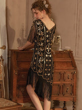 Retro Paillettenkleid V-Ausschnitt Fransen Transparente Ballkleider